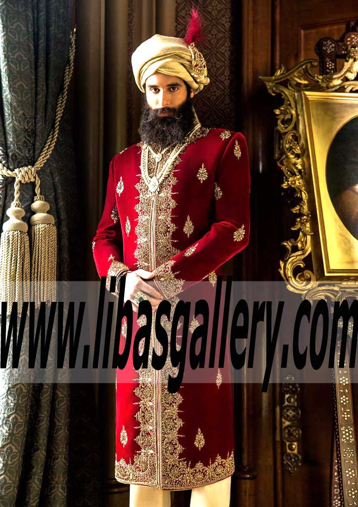 Branded heavy embroidered sherwani with turban and matching embroidered mughal shoes San Antonio Texas United States USA Branded heavy embroidered sherwani with turban and matching embroidered mughal shoes San Antonio Texas United States USA