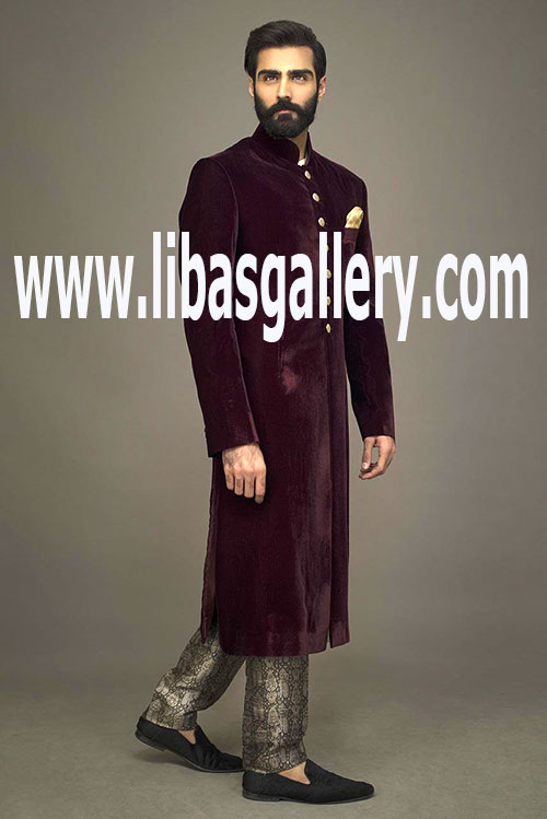 Beautiful High Quality Imported Velvet Sherwani long for tall Groom Nikah Day with Grey Trouser leeds,Worcester,UK Beautiful High Quality Imported Velvet Sherwani long for tall Groom Nikah Day with Grey Trouser leeds,Worcester,UK