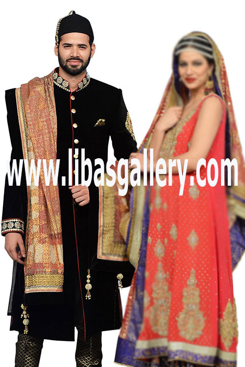 luxurious Black Sherwani long with Trouser and matching mughal shoes for Men Swansea Wales UK United Kingdom
