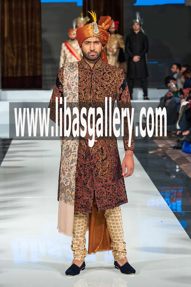 Long Style Sherwani Suit for Groom with Jamawar Banarsi Fabric Silk pretied Turban with Brooch Bedfordshire Bedford UK Long Style Sherwani Suit for Groom with Jamawar Banarsi Fabric Silk pretied Turban with Brooch Bedfordshire Bedford UK