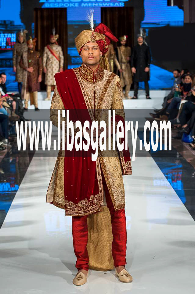 Beige Color Sherwani Suit 2017 for Tan Color Skin Groom Dulha with Red Gold pretied Safa Turban Pagri Buckinghamshire Aylesbury UK Beige Color Sherwani Suit 2017 for Tan Color Skin Groom Dulha with Red Gold pretied Safa Turban Pagri Buckinghamshire Aylesbury UK