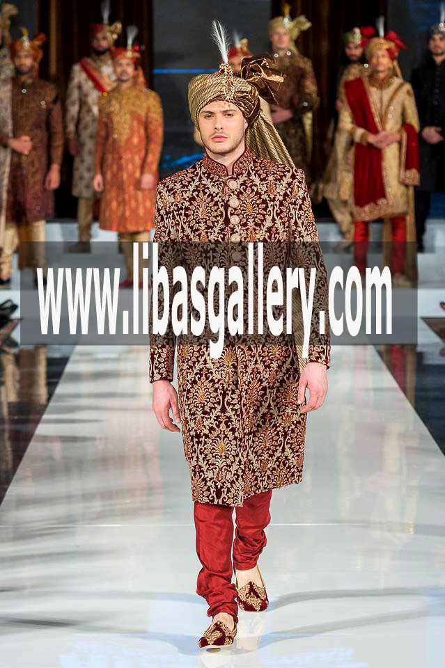 Maroon Color Sherwani outfit for Fair Skin Groom 2017 Pretied Turban Pagri Gold and Maroon with Maroon Churidar pajama Cumberland Carlisle UK Maroon Color Sherwani outfit for Fair Skin Groom 2017 Pretied Turban Pagri Gold and Maroon with Maroon Churidar pajama Cumberland Carlisle UK