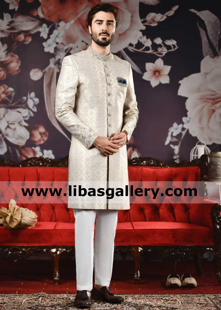Latest Embroidered Designer Wedding Sherwani Article for Men along with Inner kurta Trouser for Nikah Nabeel Zuberi Aberdare Caerphilly Ruislip UK