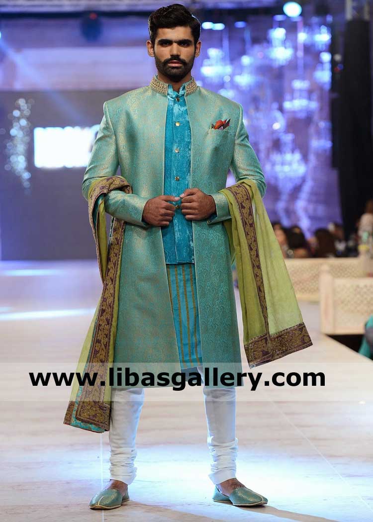 Amazing Front Open Style Groom Wedding Sherwani Style for Nikah Barat Time with Inner Vest and Kurta Pajama UK USA Australia Canada Dubai