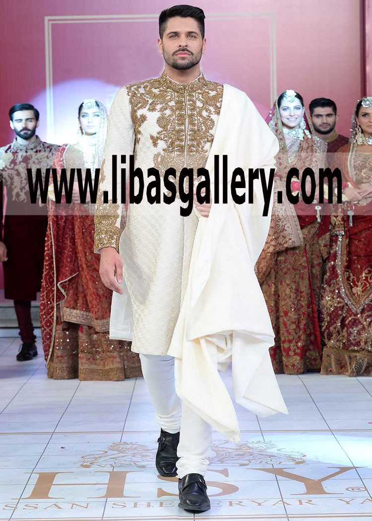 white anchor thread work groom sherwani enhances look and personality on nikah rukhsati day UK USa Canada white anchor thread work groom sherwani enhances look and personality on nikah rukhsati day UK USa Canada