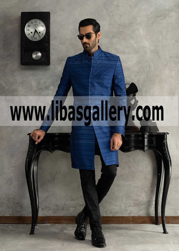Blue textured Raw Silk Sherwani for Groom shop online wedding sherwani collection 2019 Sugarland USA Blue textured Raw Silk Sherwani for Groom shop online wedding sherwani collection 2019 Sugarland USA