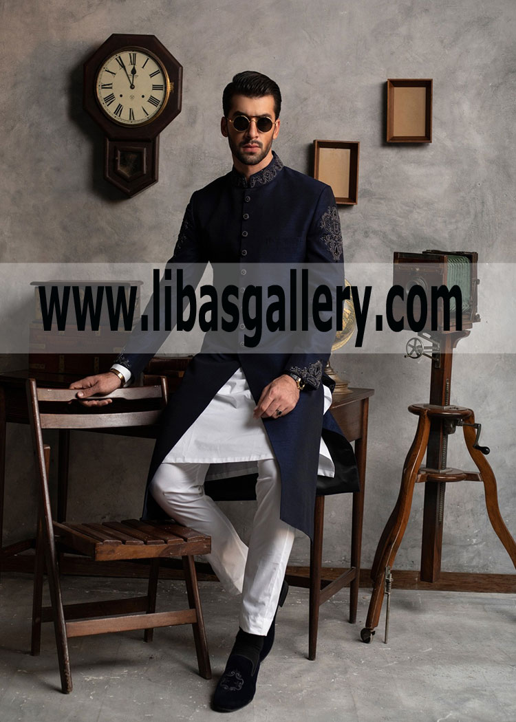 Extreme Demand of Pakistani Navy Blue Wedding Sherwani Groom Dulha Toronto Vancouver Canada Extreme Demand of Pakistani Navy Blue Wedding Sherwani Groom Dulha Toronto Vancouver Canada