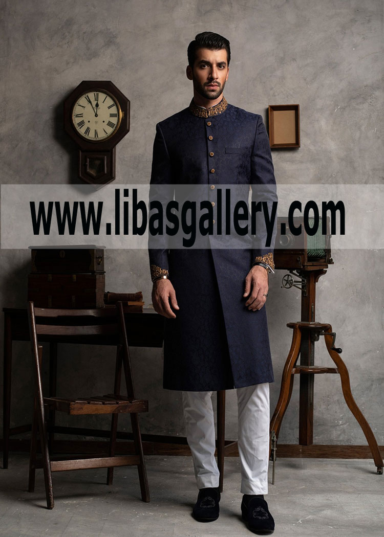 Select Best Groom Wedding Sherwani Jamawar Navy Blue Smart Fitting 2019 Arizona Colorado USA Select Best Groom Wedding Sherwani Jamawar Navy Blue Smart Fitting 2019 Arizona Colorado USA