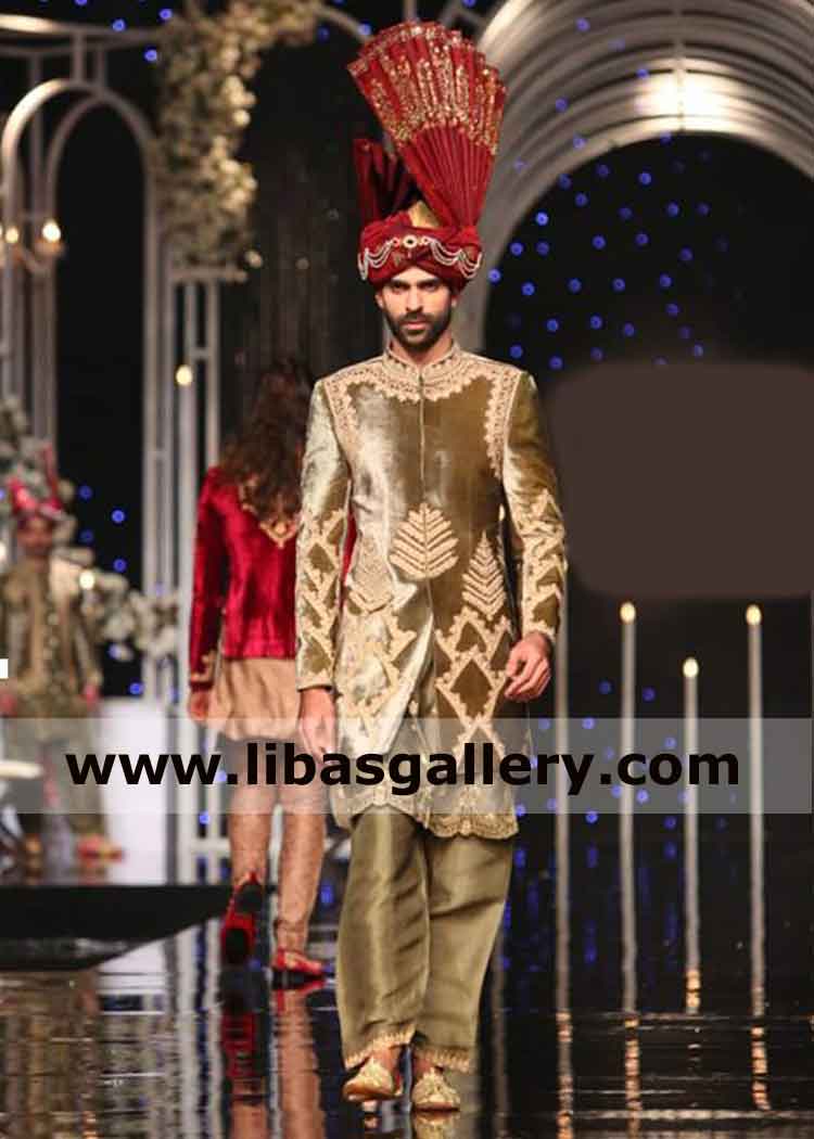 Sage Green Groom Wedding Sherwani with Maroon Kulla dedicated love Barat london Southhall UK Sage Green Groom Wedding Sherwani with Maroon Kulla dedicated love Barat london Southhall UK