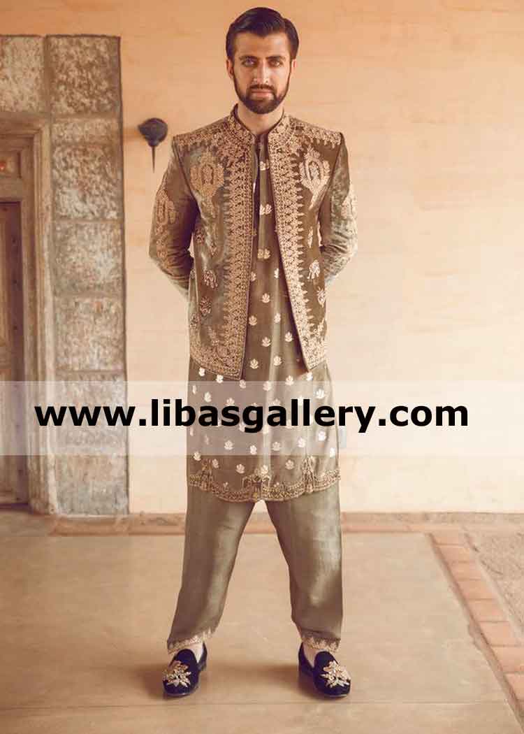 World class latest prince coat Embroidered Groom Mehndi Nikah California New jersey USA 