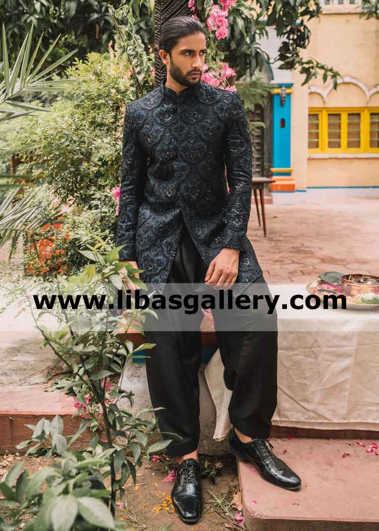 Black Embroidered New Collection of Wedding Sherwani Rich taste Groom Perth Sydney Australia Black Embroidered New Collection of Wedding Sherwani Rich taste Groom Perth Sydney Australia