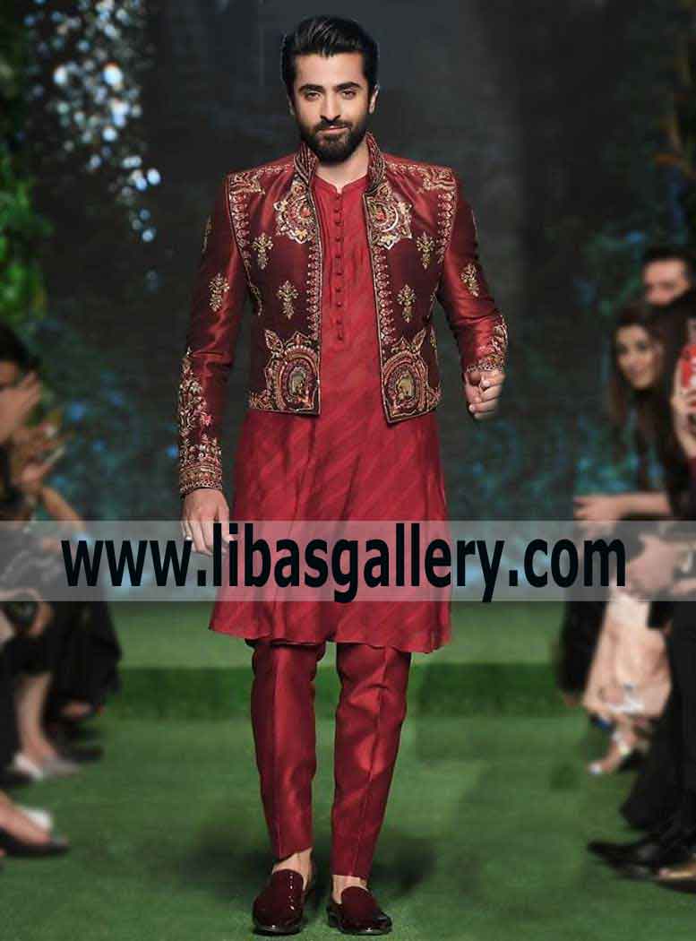 Latest trends Winter Season Classic Wedding sherwani Embellished for Groom Nikah UK USA Canada Saudi Arab Kuwait