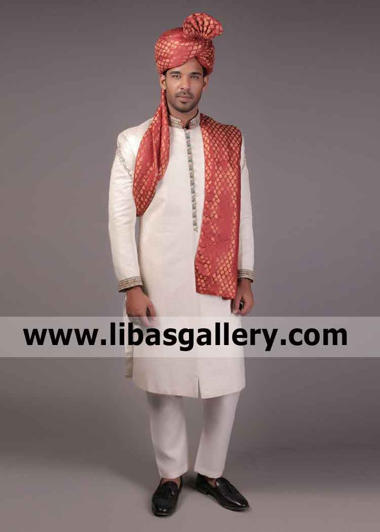 Emperor Quality Jamawar Fabric Groom Sherwani for Winter Barat Wedding season order online Texas California USA Emperor Quality Jamawar Fabric Groom Sherwani for Winter Barat Wedding season order online Texas California USA