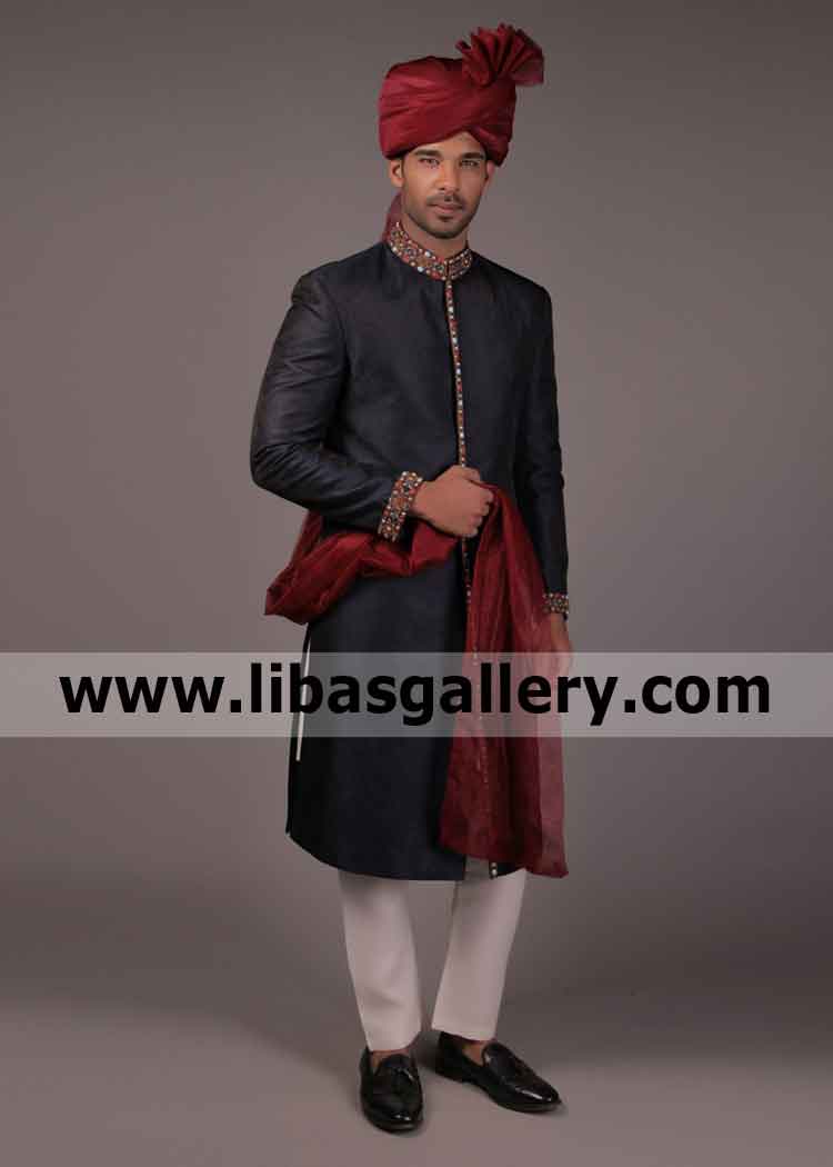 Horse Rider desan da raja Groom Wedding Sherwani Collar Cuff Embellished fast delivery UK USA Canada Australia Dubai Horse Rider desan da raja Groom Wedding Sherwani Collar Cuff Embellished fast delivery UK USA Canada Australia Dubai