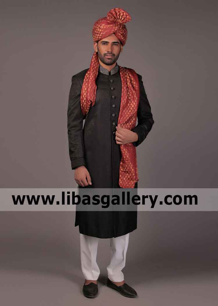 Family Traditional Black jamawar marriage sherwani men’s wear barat nikah quick delivery worldwide Chicago Houston USA Family Traditional Black jamawar marriage sherwani men’s wear barat nikah quick delivery worldwide Chicago Houston USA