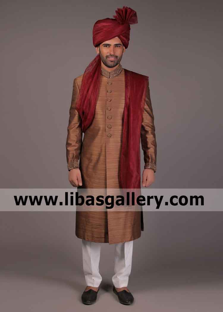 Great Men Wears Unique Designer Groom Sherwani in Raw silk to look Different on Wedding day Bedford Blackburn Bristol UK Great Men Wears Unique Designer Groom Sherwani in Raw silk to look Different on Wedding day Bedford Blackburn Bristol UK