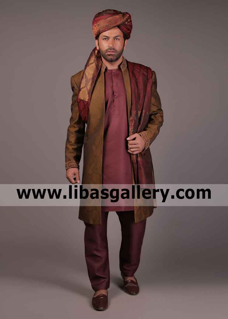 Bistre Color Groom Wedding Sherwani for Coffee lover Dulha Embellishment on Cuff and Collar Plymouth Portsmouth London UK Bistre Color Groom Wedding Sherwani for Coffee lover Dulha Embellishment on Cuff and Collar Plymouth Portsmouth London UK