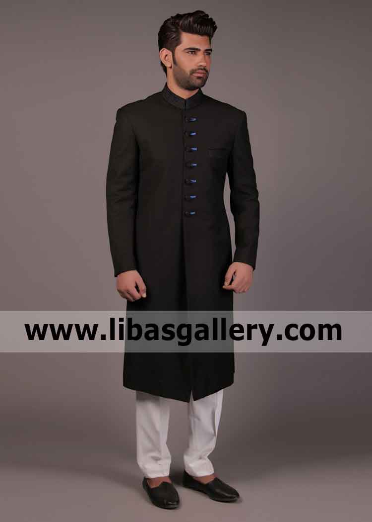 PC Suiting Fabric Black Sherwani 