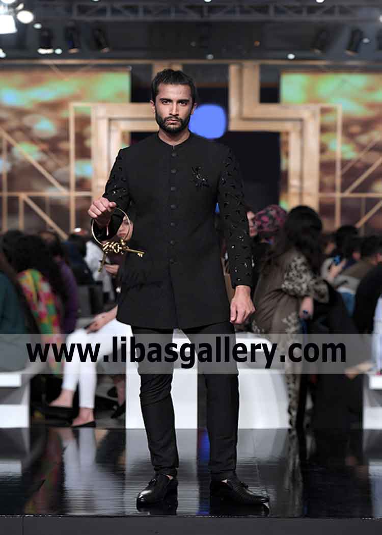 Black Short length Corporate Men Sherwani for Business meeting embroidery on sleeves and front Dubai Abu dhabi Sharjah UAE Black Short length Corporate Men Sherwani for Business meeting embroidery on sleeves and front Dubai Abu dhabi Sharjah UAE