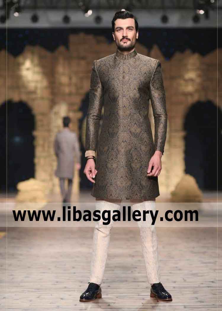Ceremonial season jamawar wedding jacket for groom nikah rukhsati day shop round o clock Southhall London UK Ceremonial season jamawar wedding jacket for groom nikah rukhsati day shop round o clock Southhall London UK