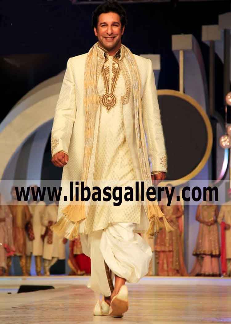 Free fall Groom Jamawar Wedding Sherwani antique and gold work front and cuff UK USA Canada Australia Dubai Free fall Groom Jamawar Wedding Sherwani antique and gold work front and cuff UK USA Canada Australia Dubai