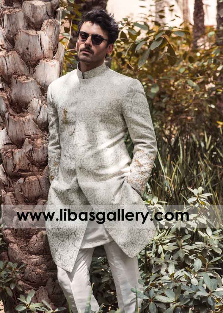 Ivory pearl new stylish embroidered groom wedding sherwani order online worldwide delivery by express courier uk usa canada Ivory pearl new stylish embroidered groom wedding sherwani order online worldwide delivery by express courier uk usa canada