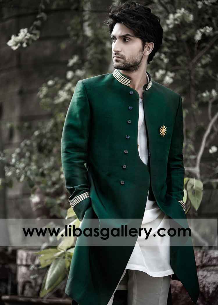 Emerald Green sherwani for family gathering and after wedding party in farm house ahad razamir actor Georgia Connecticut USA Emerald Green sherwani for family gathering and after wedding party in farm house ahad razamir actor Georgia Connecticut USA