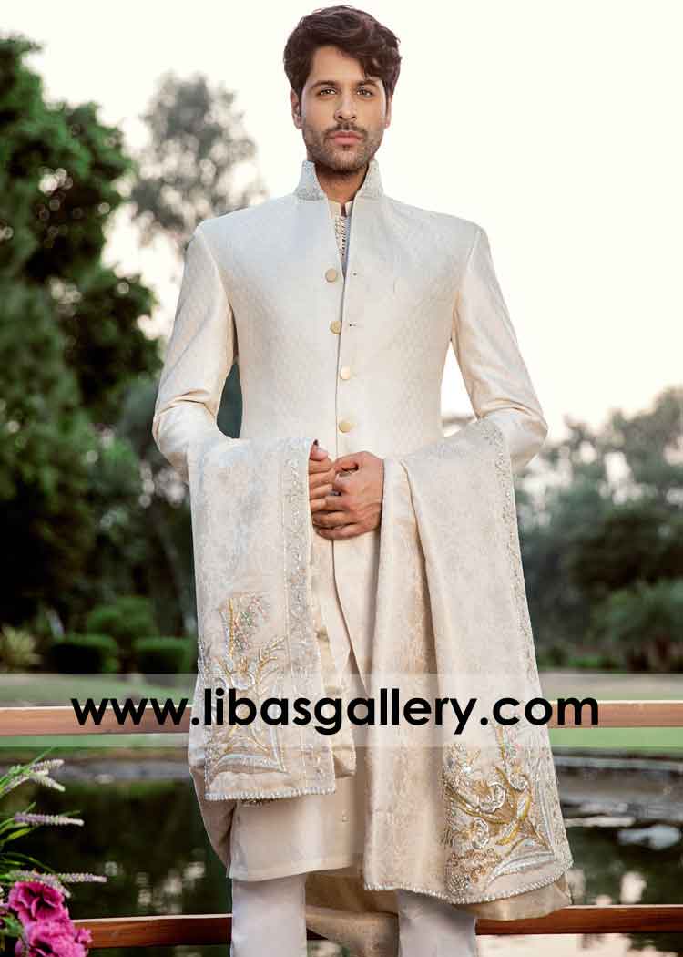 Off white stand collar short length sherwani for male enjoy good discount on specific payment methods Maryland North Carolina USA Off white stand collar short length sherwani for male enjoy good discount on specific payment methods Maryland North Carolina USA