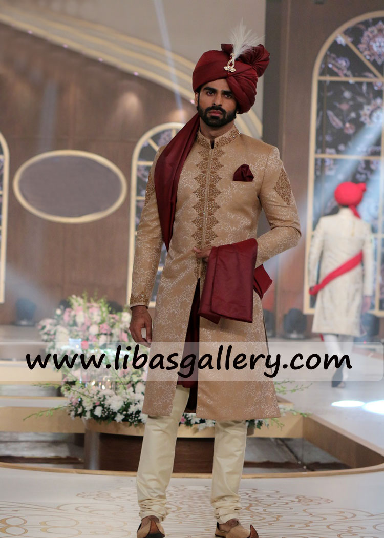 jamawar five star level embroidered antique gold work wedding sherwani with churidar pajama Aurora Colorado USA jamawar five star level embroidered antique gold work wedding sherwani with churidar pajama Aurora Colorado USA