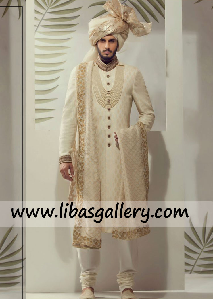 Crown Prince light shade amazing style groom wedding sherwani embellished collar cuff with churidar pajama turban khussa additional price UK USA Canada Crown Prince light shade amazing style groom wedding sherwani embellished collar cuff with churidar pajama turban khussa additional price UK USA Canada
