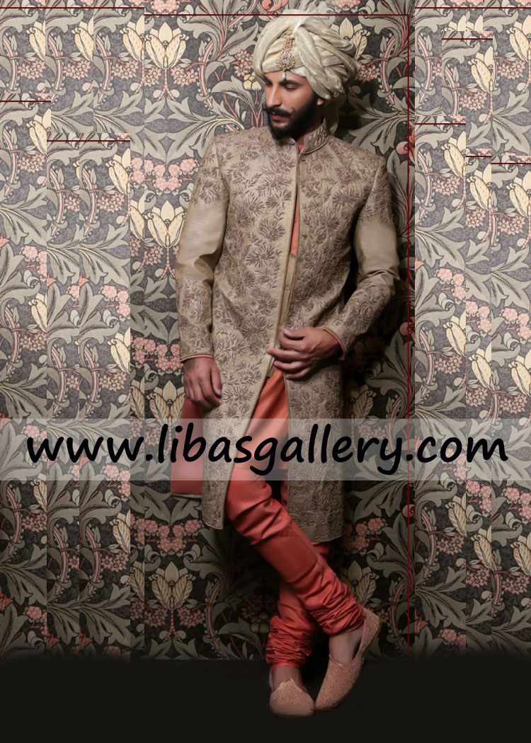 complete wedding sherwani collection in raw silk velvet jamawar karandi and georgette fabric custom made for barat nikah UK USA Canada