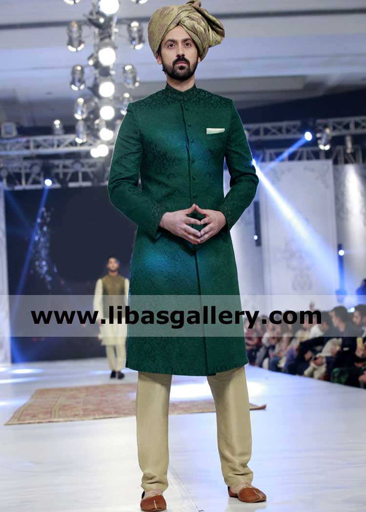 dark green jamawar wedding sherwani for 