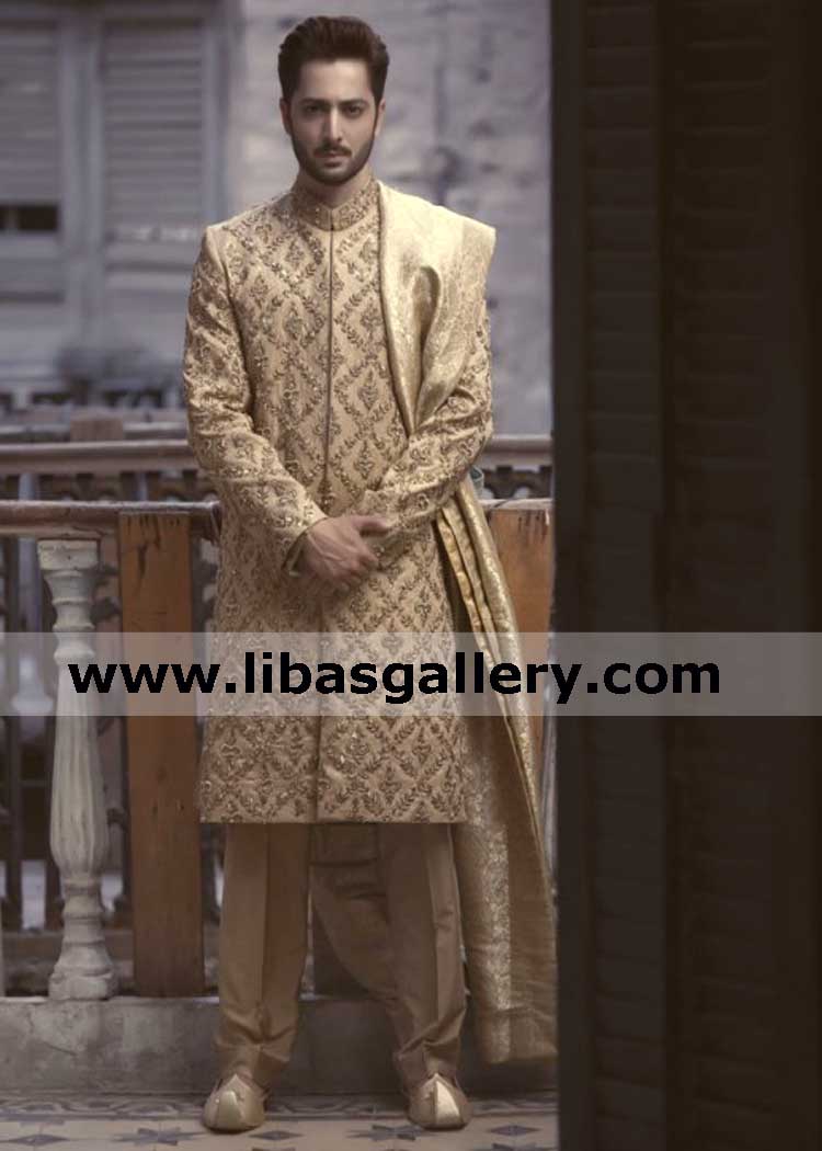hand embellished groom nikah barat achkan sherwani actor danish taimoor wearing designer sherwani new zealand dubai america