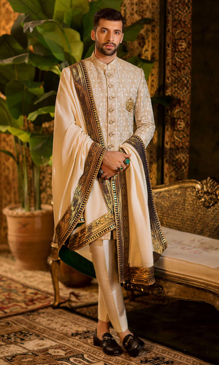 Magnificent century turkish style Deep champagne embroidered groom ...