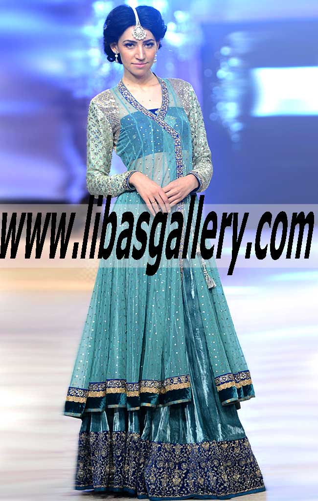 Angrakha Lehenga dress gold handcrafted by kora dabka thread  crystal For mehndi Wedding Special Occasions uk usa dubai norway