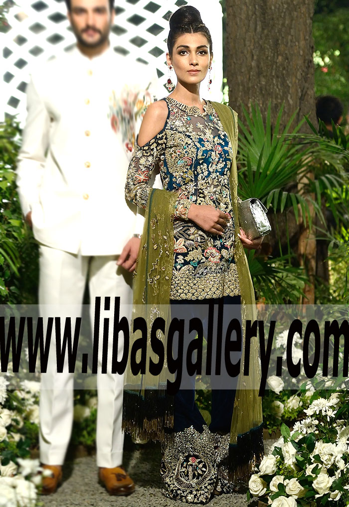 Elan Miraculous Blue Colored Evening Outfit With Exquisite Embellishments Bell Bottom Pants For Special Occasions Newham Milton UK Shops Online Elan Miraculous Blue Colored Evening Outfit With Exquisite Embellishments Bell Bottom Pants For Special Occasions Newham Milton UK Shops Online