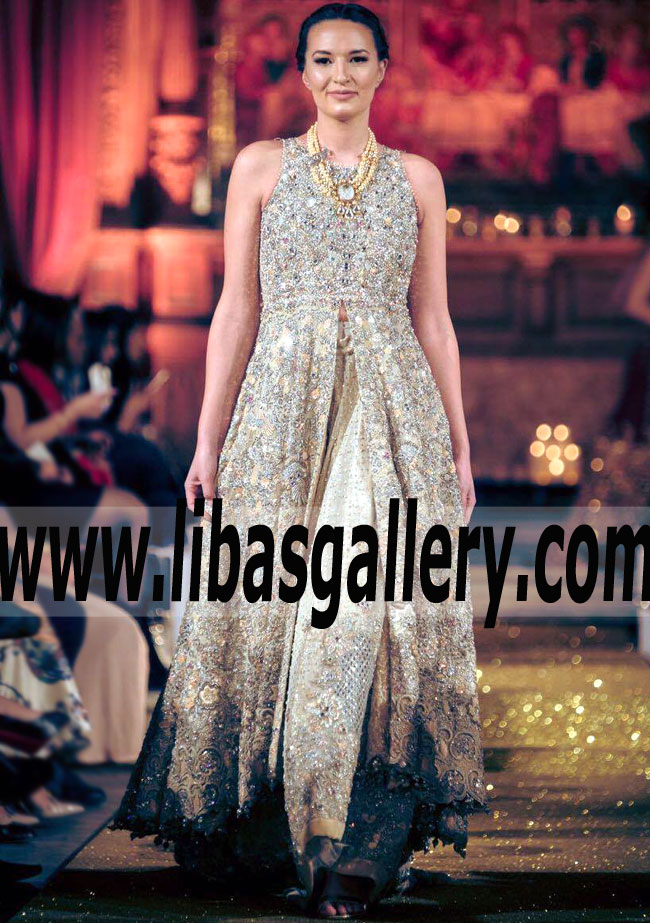 High Low Anarkali with Embellished Wedding Lehenga for Valima And Special Occasions Tena Durrani Amazing Wedding Lehenga San Francisco California CA USA
