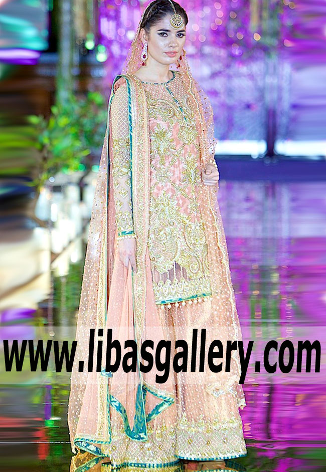 Praiseworthy Glamour Salmon Pink Party Dress for Formal Events High Fashion Formal Suits Toronto Canada Pakistani Formal Suits