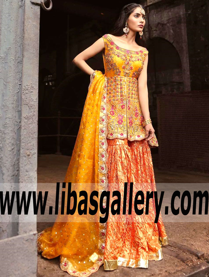 Peplum Wedding Dress with Stunning Gharara Eye-Catching Bridal Wear Bridal Ghararas Sara Naqvi Bridal Dresses Sharjah UAE