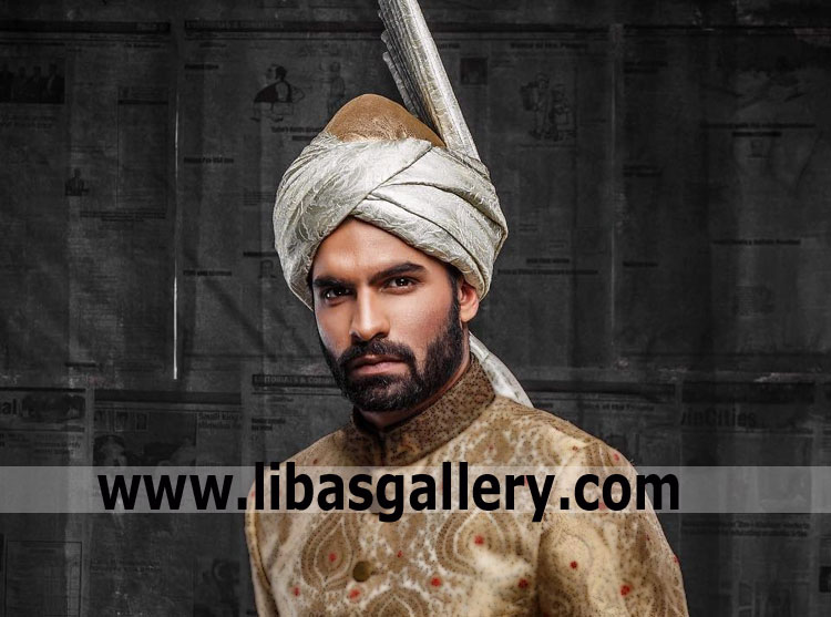 pretied Silver jamawar pagri for groom nikah with fan buy punjabi wedding kulla pretied on any head size on order for worldwide uk usa canada 
