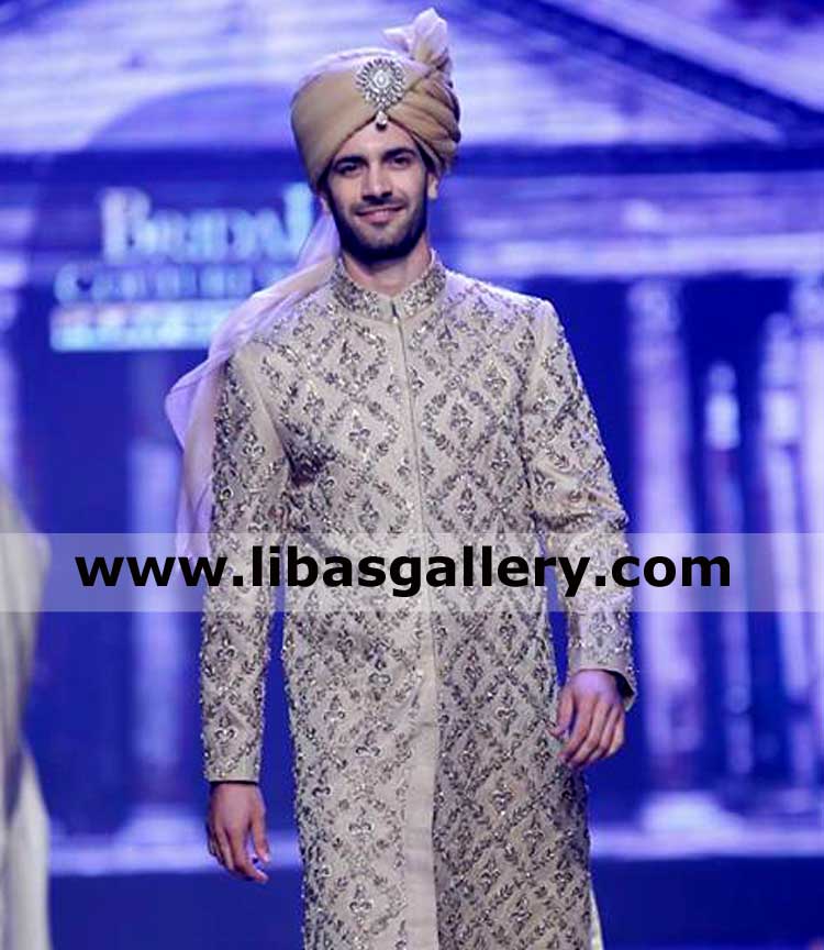 tightly wrapped golden turban ready to wear with jewelry pc on barat and nikah time at mosque pakistan india bangladesh