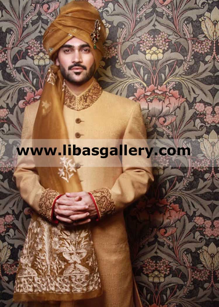 Copper gold pretied embroidered groom wedding turban patka in organza fabric with long tail quick delivery worldwide europe asia south africa Copper gold pretied embroidered groom wedding turban patka in organza fabric with long tail quick delivery worldwide europe asia south africa