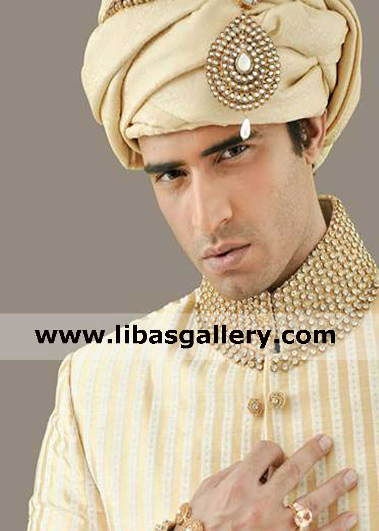Tail less groom wedding turban cream ivory shade with jewelry pc best for nikahbarat day texas sugarland new york usa Tail less groom wedding turban cream ivory shade with jewelry pc best for nikahbarat day texas sugarland new york usa