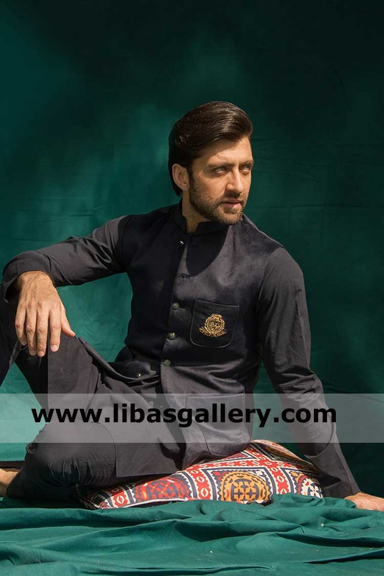 Black waist coat with monotone kurta pajama suit for men nikah and friend party and gathering Baldock Ballachulish Ballycastle UK