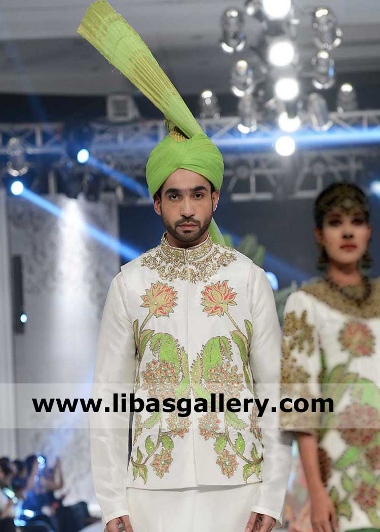 Ali Xeeshan Paris Loreal Bridal Week Waist Coat Design for Men custom body Size stitching UK USA Canada