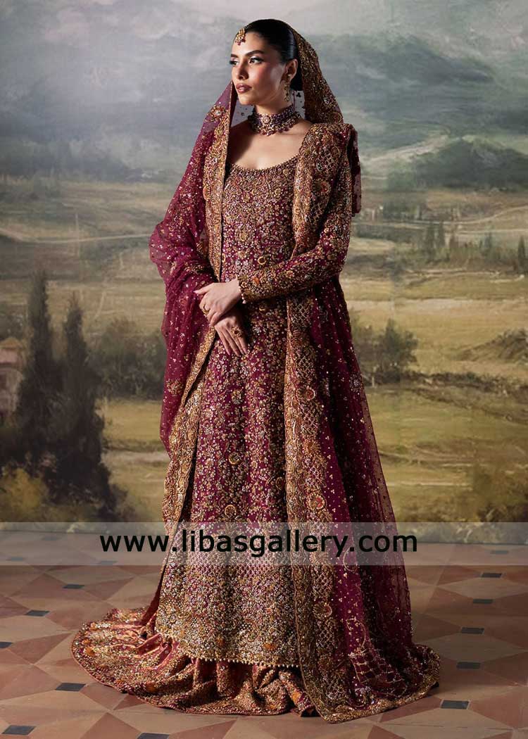 Majestic Wine Bridal with Jamawar Farshi lehenga Colorado USA Majestic Wine Bridal with Jamawar Farshi lehenga Colorado USA