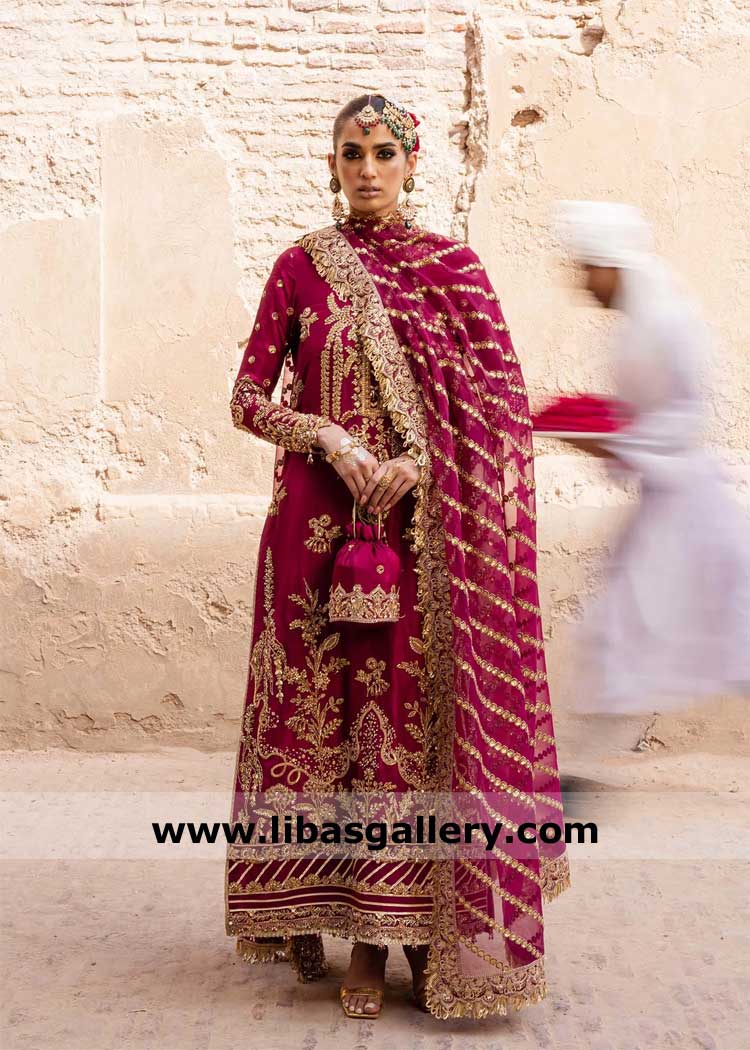 Tussel Silk Embroidered Wedding Dress for Women, Embroidered wedding dress for Bride UK USA Canada Dubai Australia