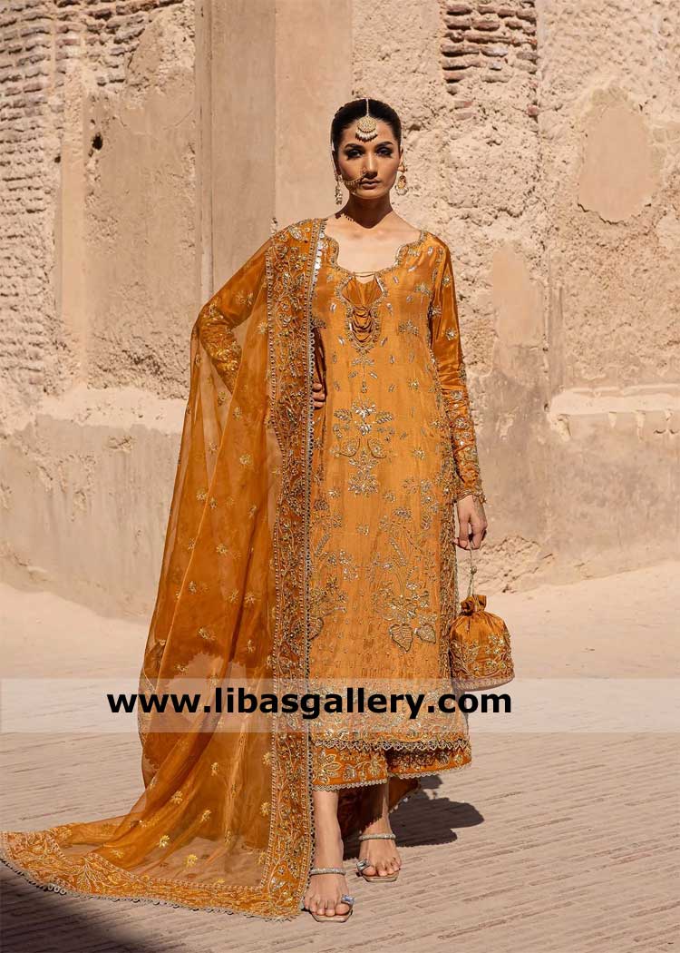 Embroidered wedding dresses in shirt style for women, embroidered shirt trouser and dupatta for women UK USA Canada Dubai Australia